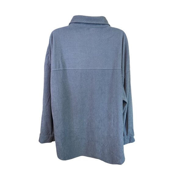 Womens Corduroy Button Up Shacket XXL Blue Oversized Casual Chic Minimilist - Picture 3 of 9